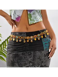 Best-selling Arabic jewelry, fashionable gold alloy acrylic gemstone waist chain belt, women's dress accessories