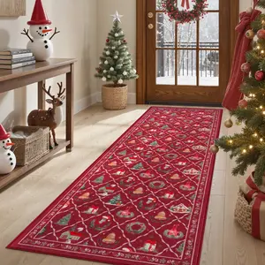 Vintage Plaid Christmas Print Rug, Vintage Runner Rug, Soft Fluffy Washable Non-Slip Carpet, Home Decor for Living Room Bedroom Hallway Sofa Laundry Room