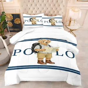 Bear printed Comforter Set, including 1 blanket and 1 or 2 pillowcases without pillowcases, soft adult bedroom decoration gift, Soft Bedding Set