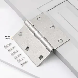 Drawn Nickel Door Hinge, 3.5" x 3.5" Square, for Indoor Doors, Silver Outer Finish Satin Nickel Hinge, Suitable for Bedrooms, Schools, Apartments, Offices, Residences, Hospitals, Cooperatives, and Other Spaces