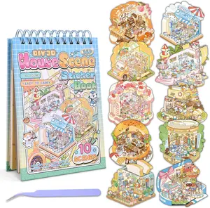 Mothers Day Gifts 10 Sets DIY 3D House Stickers, Scene Miniature Sticker Book, Cute Cartoon Scenes for Women Girls Teen Kids, Make Your Own Sticker, Fun Room BookRelief Stress Pass The Time