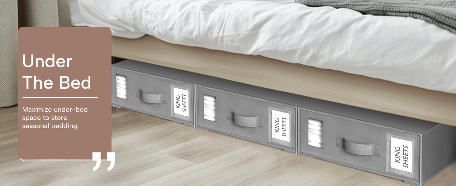 Criusia Foldable Bed Sheet Storage Boxes, Set of 4 | Stackable Bed Sheet Organizer and Storage - Fabric Linen Storage Bins for Bedding Sets, Pillowcases - Foldable Closet Organizer with Label Slot Window Criusia Foldable Bed Sheet Storage Boxes, Set of 4 | Stackable Bed Sheet Organizer and Storage - Fabric Linen Storage Bins for Bedding Sets, Pillowcases - Foldable Closet Organizer with Label Slot Window