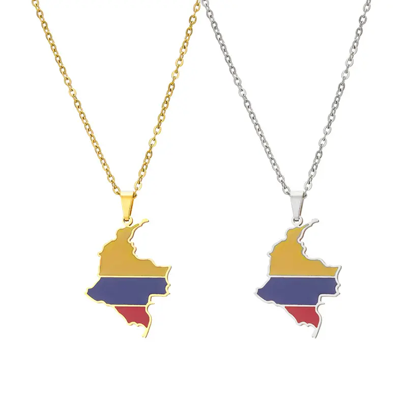 2024 Clearance Copper-Base Colombia Map Chain Necklace with Colombian Flag Pendant, Simple Casual Accessories, Versatile Unisex Gift for Female - Ideal for Birthday, Mother's Day