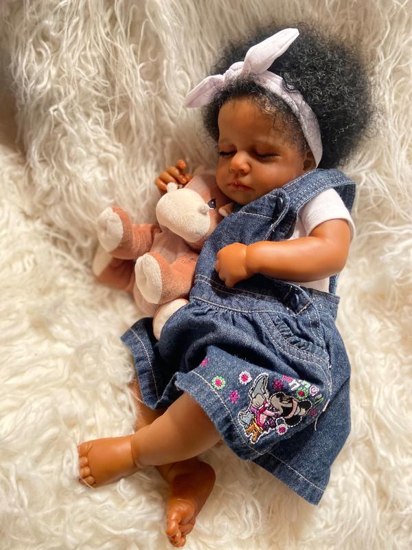Reborn Baby Doll Black Girl 20Inch Realistic Lifelike African American Newborn Handmade Doll with Real Life Soft Weighted Body and Accessories – Gift for Kids