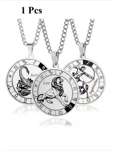 [Zodiac Necklace for Men] Stainless Steel Zodiac Necklace Minimalist Chain Necklace | 12 Constellation Coin Pendant for Men - Birthday Anniversary Jewelry Gift