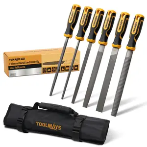 TOOLMAYS File Set 6pcs High-Carbon Steel Professional File Set with Bag, Metal Files for Steel, Woodworking Files Tools with Rubber Handle, Includes Flat/Half-Round/Round