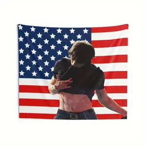 60in x 40in 1pc Bang Chan Abs American Stray Concert Banner - Patriotic Stars & Stripes Kpop Banner, 60x40 Inch Durable Peach Light Beige Fabric, No Electricity Needed, Perfect for Home Decor, Event Backdrop, 4th of July & American-Themed Parties