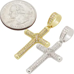 925 Sterling Silver 14k Gold Vermeil AAA Cubic Zirconia Cross Pendant