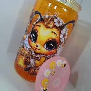 Vaso Personalizado Estilo Snow Globe de 16 oz con Glitter".
