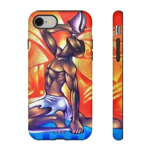 Haitian "Neg Mawon" Vibrant Surfer Art Polycarbonate Silicone Smartphone Case, Shockproof Wireless-Friendly Tropical Casing for Mobile Devices, Protective Cellphone Accessory Shell