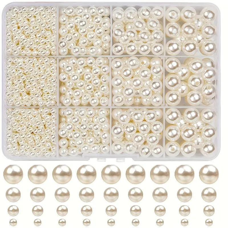 1320pcs 4/6/8/10 milli round pearl Rice white/pure white 12 box DIY beaded bracelet necklace Round colored beads, craft beads, round beads with hole thread, DIY bracelet, necklace, craft beads