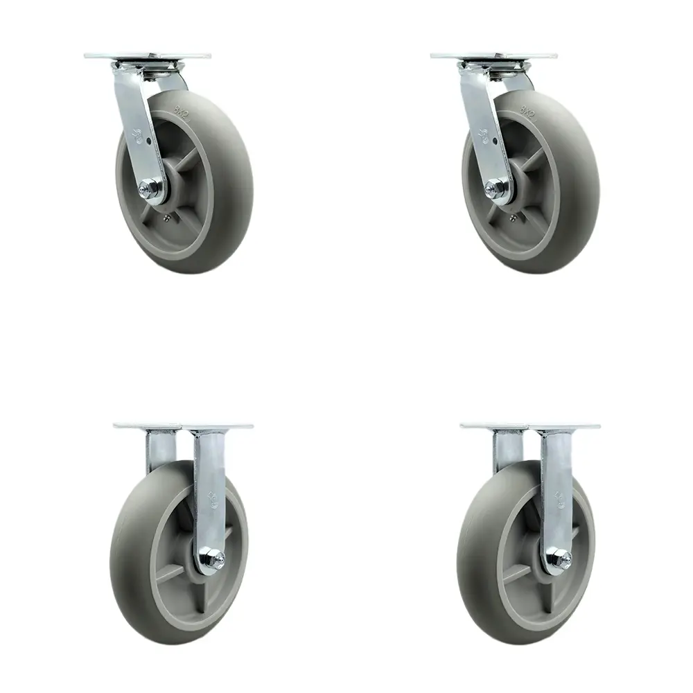 Service Caster SCC-30CS820-TPRRD-BSL-2-R-2 Heavy Duty Plastic-Metal Swivel Top Plate Casters with 8 in. Wheels, Swivel Lock, Double Ball Bearing Heat Treated Raceways - 2400 lbs High Capacity, Set of 4, for Industrial Equipment, Food Service, Thermoplasti