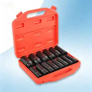 1/2 Inch Drive Deep Impact Socket Set, 14 Piece 6 Point Metric Sizes 11-32mm, Cr-V Steel Construction, Deep Socket Set with Storage Case, Reusable Durable Design for Automotive and Mechanical Use, High Torque Hex Socket Kit for Heavy Duty Fastening