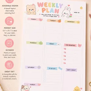Cute Kawaii Weekly Planner Notepad, Office Stationery Supplies, Desktop Stationery Supplies for Office & Daily Note-Taking