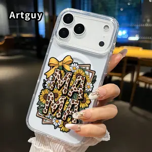 Magnetic Phone Case Supports Wireless Charging for iPhone 17 16  Pro Max Plus 15 14 13 12 11 Air E Floral Mama Tribute Pattern Anti-Yellowing Shockproof durable ultra-thin Crystal Transparent Acrylic Large Hole Cover