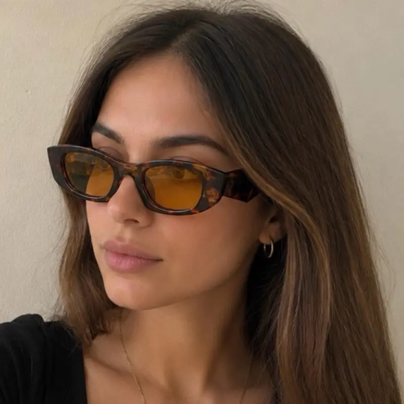 Women’s Retro Rectangle Cat Eye Tortoise Sunglasses Yellow Lens UV400