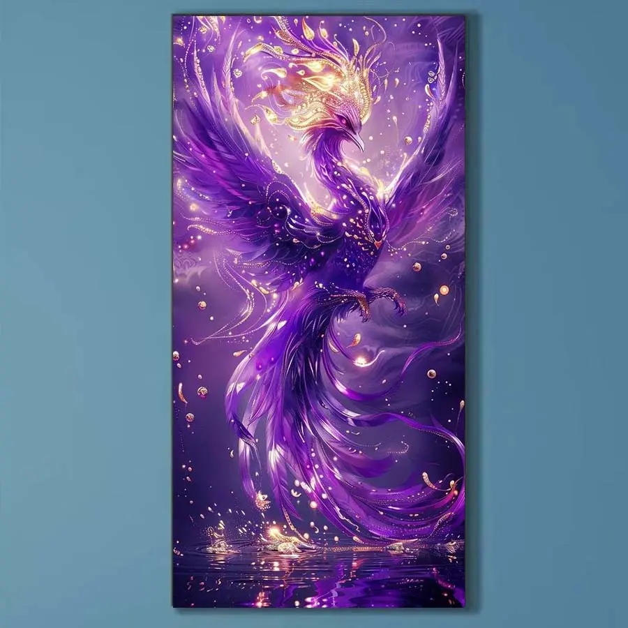 5D DIY Full Drill Round Diamond Painting - Diamond Pattern Design Diamond Art Painting Kit Purple Phoenix Mosaic, Canvas Crafts - DIY Wall Decor, Perfect for Halloween, Christmas, Independence Day, Birthdays, and Anniversary Gifts