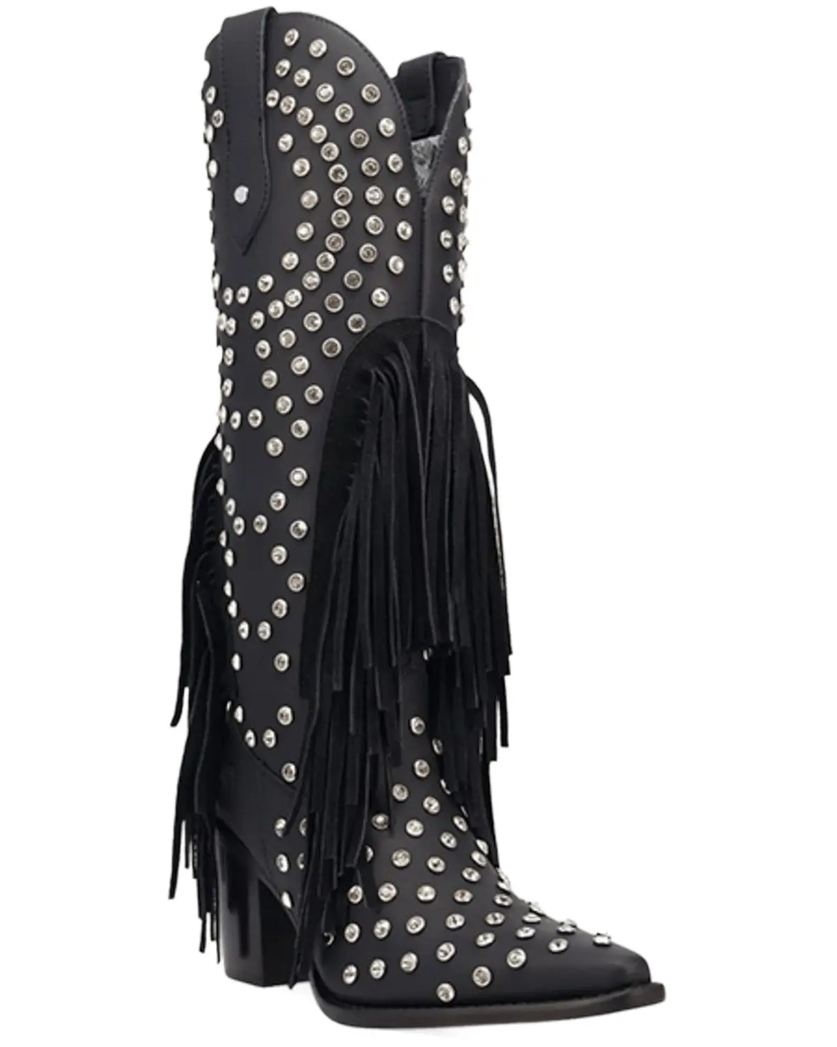 Dingo Women's Women'S Shoe Pony Fringe Rhinestone Tall Western Boot Round - Di2346-Blk