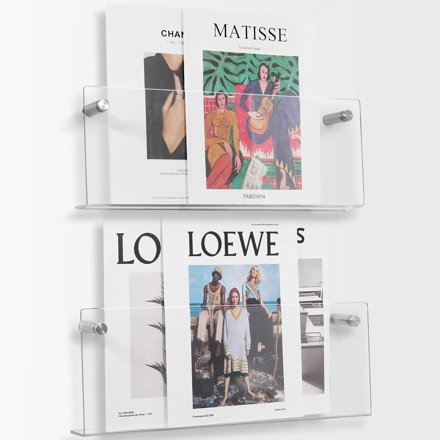 Acrylic Magazine Rack, Clear Acrylic Storage, Clear Organizer, Wall-Mounted 11.8 Inch Hanging Bookshelf, Floating Brochure Holder, Vinyl Record Display, for Living Room, Bedroom, Office