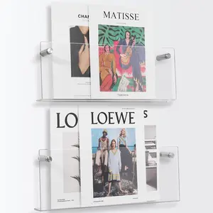 Acrylic Magazine Rack, Wall-Mounted 11.8 Inch Hanging Bookshelf, Floating Brochure Holder, Vinyl Record Display, for Living Room, Bedroom, Office