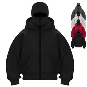 Balaclava Jacket Zip Up Fashion Double Layer Hoodie Hip Hop Outerwear Y2K Clothing for Men Women Long Sleeve Pullover Tops with Hidden Mask Sweatshirts Menswear hoodies men fall outfits y2k clothing 2000s outfits