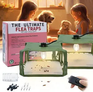 Flea Traps for Inside Your Home, Flea Killer Trap Indoor Natural Safe Pest Control Trapper House Sticky Insect Killer with Light & Switch Bed Bug Trap, Safe for Kid & Pet, 2 Packs Green