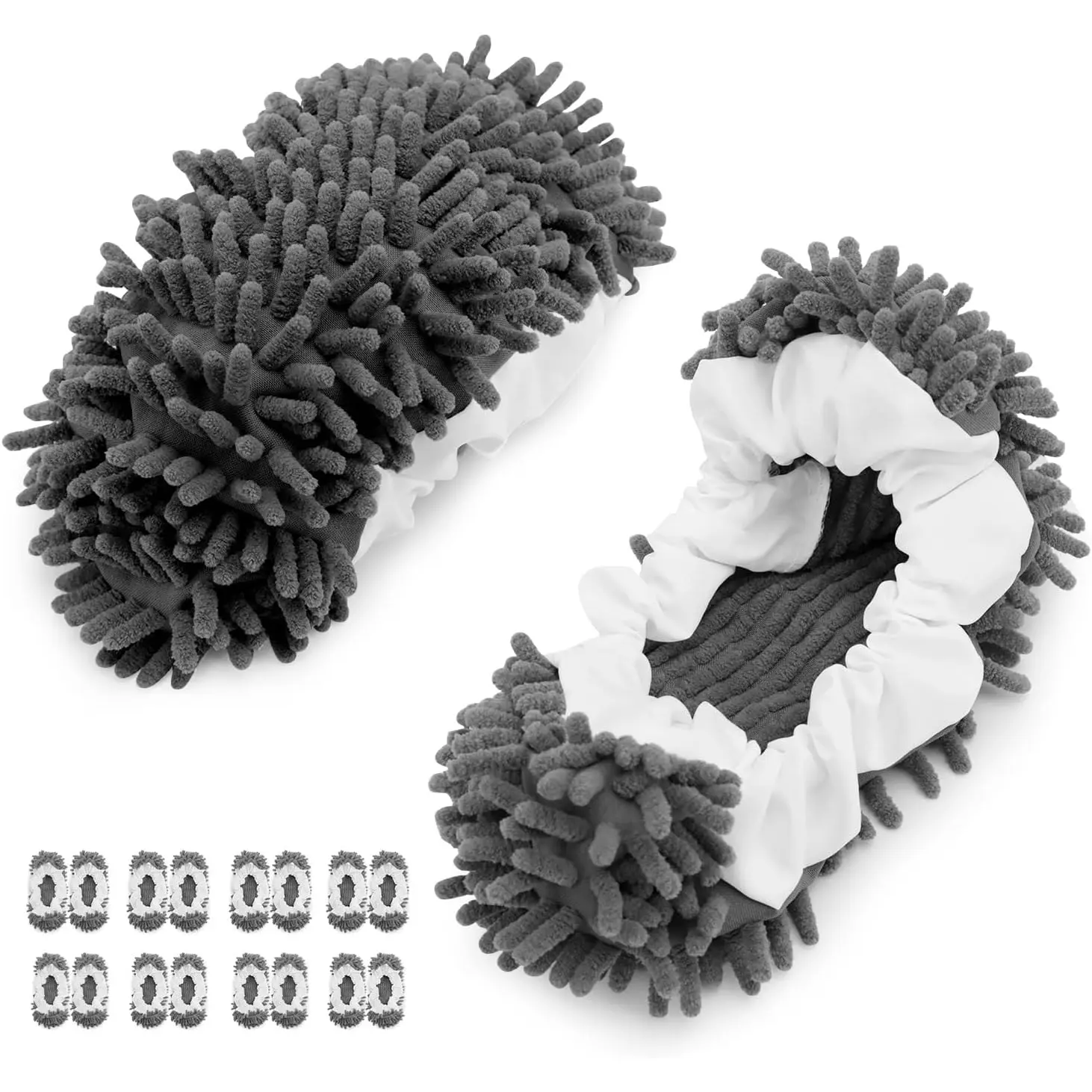 8 Pcs Round Toe Adjustable Microfiber Mop Slipper Socks, Washable Reusable Floor Cleaning Shoe Covers for House Cleaning (Dark Grey)