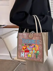 Teacher's Day Letter Print Handbag, Minimalist Large Capacity Bag, Portable Casual Storage Bag, Multifunctional Shopping Bag, Perfect Gift