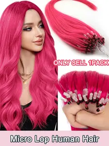 Colorful Fishline Wig Pre-Attached Micro Rings/beads Human Hair Extensions, Multicolor Rose Straight Natural Looking Hair Pieces for People