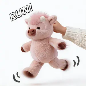 Running Series | 15" Running Cow Stuffed Animal Plush Pink & khaki Highland Cow Bull Toys Cattle Doll Bison Birthday Gifts for Adults & Kids