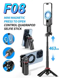 Magsafe Tripod Stand for iPhone,Portable Pocket Size Selfie Stick with Rechargeable Remote and Metal Ring,Extendable Detachable Cell Phone Tripod Compatible with iPhone/Android