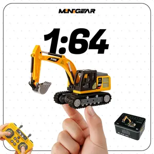 MiniGear 1/64 Alloy RC Excavator 16CH Remote Control Construction Truck with Lights & Sounds, USB-C Rechargeable, App & Handle Control, Metal Body Toy in Gift Box – Cool Christmas Gift for Kids & Adults