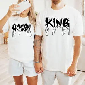 [100% Cotton] King Queen Matching T Shirt Set, Dripping King Queen Graphic Tee for Couples, Trendy Streetwear Couple Shirt, His and Hers Matching Tshirt, Romantic Gift For Husband Wife