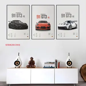 Set of 3, Car Poster, Canvas Wall Art, 911 GT Turbo Poster, Aesthetic Decor for Men's Bedrooms, Art Print, Suitable for Living Rooms, Bedrooms, and Offices, 2D Flat Design