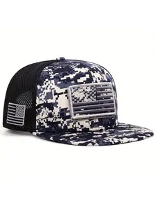 2025 Flat brimmed Hat Embroidered US Flag Mesh Baseball Cap Outdoor Cycling Mountain Climbing Sports Sunshade Hat Daily Leisure Commuting Wear, Sports outdoor hats