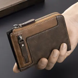 Vintage Distressed Cowhide Men’s Wallet, RFID Protected, Lightweight Compact Minimalist Design, Multi-Card Slots, Secure Zip Closure for Everyday Use,summervibes