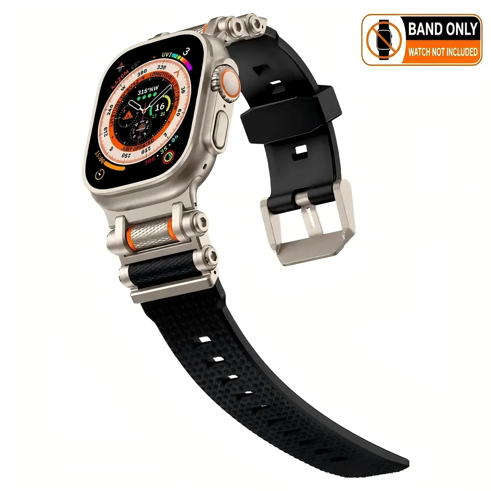 Tactical Rotating Silicone Smartwatch Strap, Durable Multi-Size Band with Stainless Steel Lugs & Pin Buckle, 49/46/45/44mm Fit, 140-230mm Wrist Compatibility, Black Wearable Watch Accessories, Spring Glow Up Watch Straps
