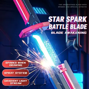 Star Spark Battle Blade - LED Light Up Sword Toy with Spark & Spray Effects, Cool Cyberpunk Katana for Kids Boys, Safe Cosplay & Pretend Play Weapon, Ideal Birthday Halloween Gift for Young Sci-Fi Fans