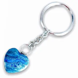 Blue Jasper Gemstone Heart Handmade Keychain