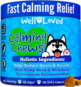 Well Loved Calming Chews for Dogs, Dog Calming Treats, Made in USA, Vet Developed, Dog Anxiety and Stress Relief, 90 Calming Aid Treats