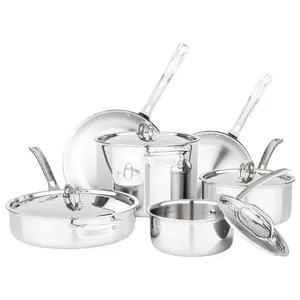 Viking Culinary 3-Ply Stainless Steel Cookware Set with Metal Lids, 10 Piece, Dishwasher, Oven Safe, Works on All Cooktops including Induction,Silver
