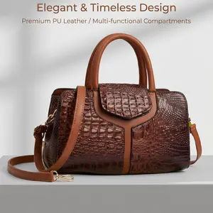 Women's Luxury Crocodile-Print Synthetic Handbag - Adjustable Crossbody Bag with Golden-Tone Hardware, Elegant Golden-Tone Buckle Closure, Golden-Tone Hardware & Chain Strap, Golden-Tone Hardware & Detachable Wrist Strap - Versatile Everyday & Forma