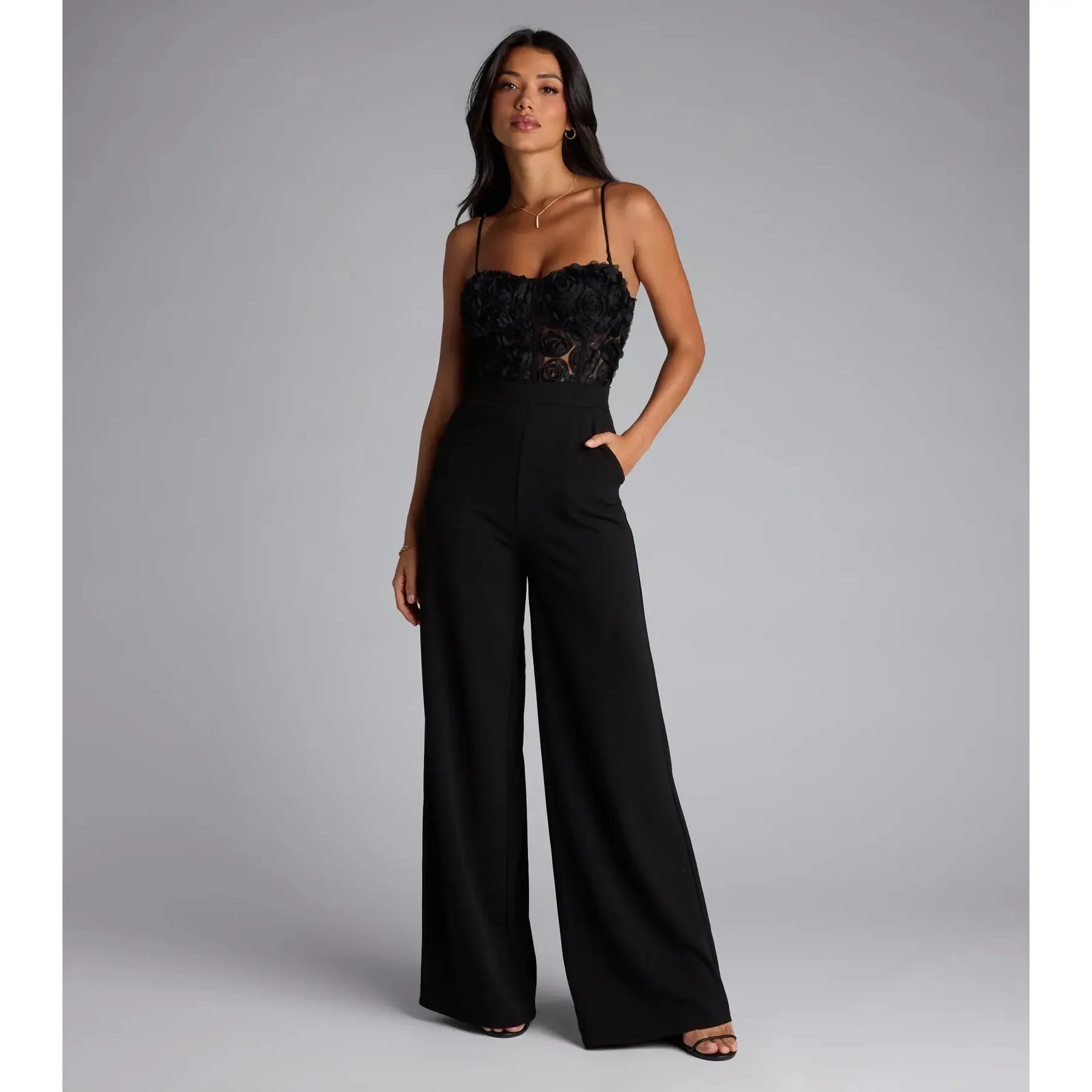 Bare Necessities Floral Applique Corset Jumpsuit