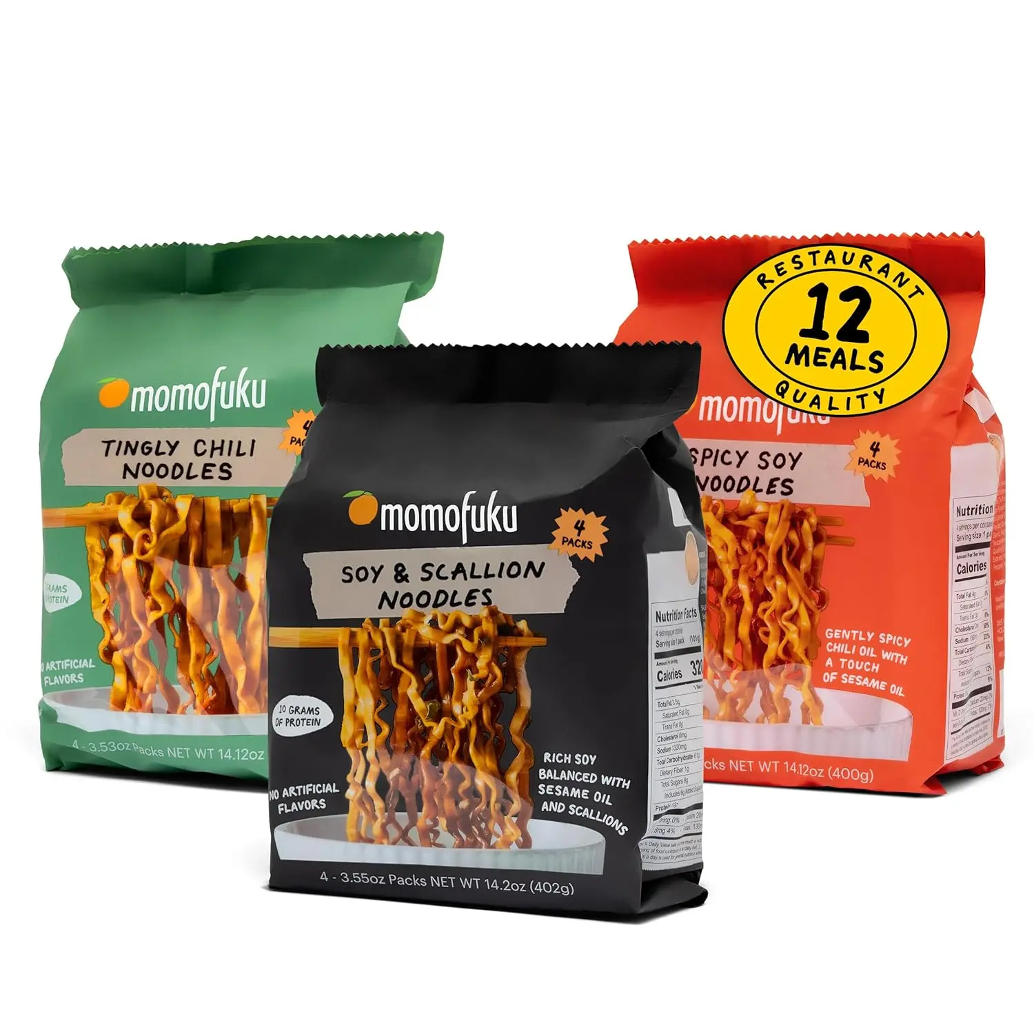 Momofuku Ramen Noodle Variety Pack by David Chang, 12 Meals Air-Dried Instant Noodles with Sauce