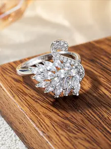 Luxury Pink Swan Adjustable Ring for Women, Sparkly Cubic Zirconia Statement Band, Elegant Animal Jewelry Gift for Her