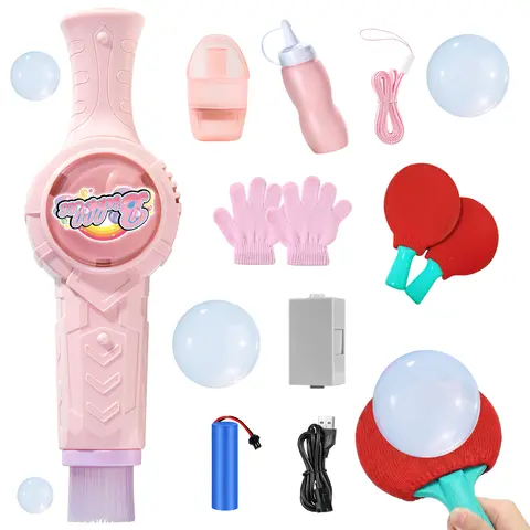 Battery-Powered Bubble Maker - Paddled Mist Machine, Light-Up Wands, Ping Pong-Style Bounce Smoke Effects, Plastic Outdoor STEM Kids Toy, Music & Light Play Gift for Indoor/Outdoor Fun (Batteries/Cells Required)