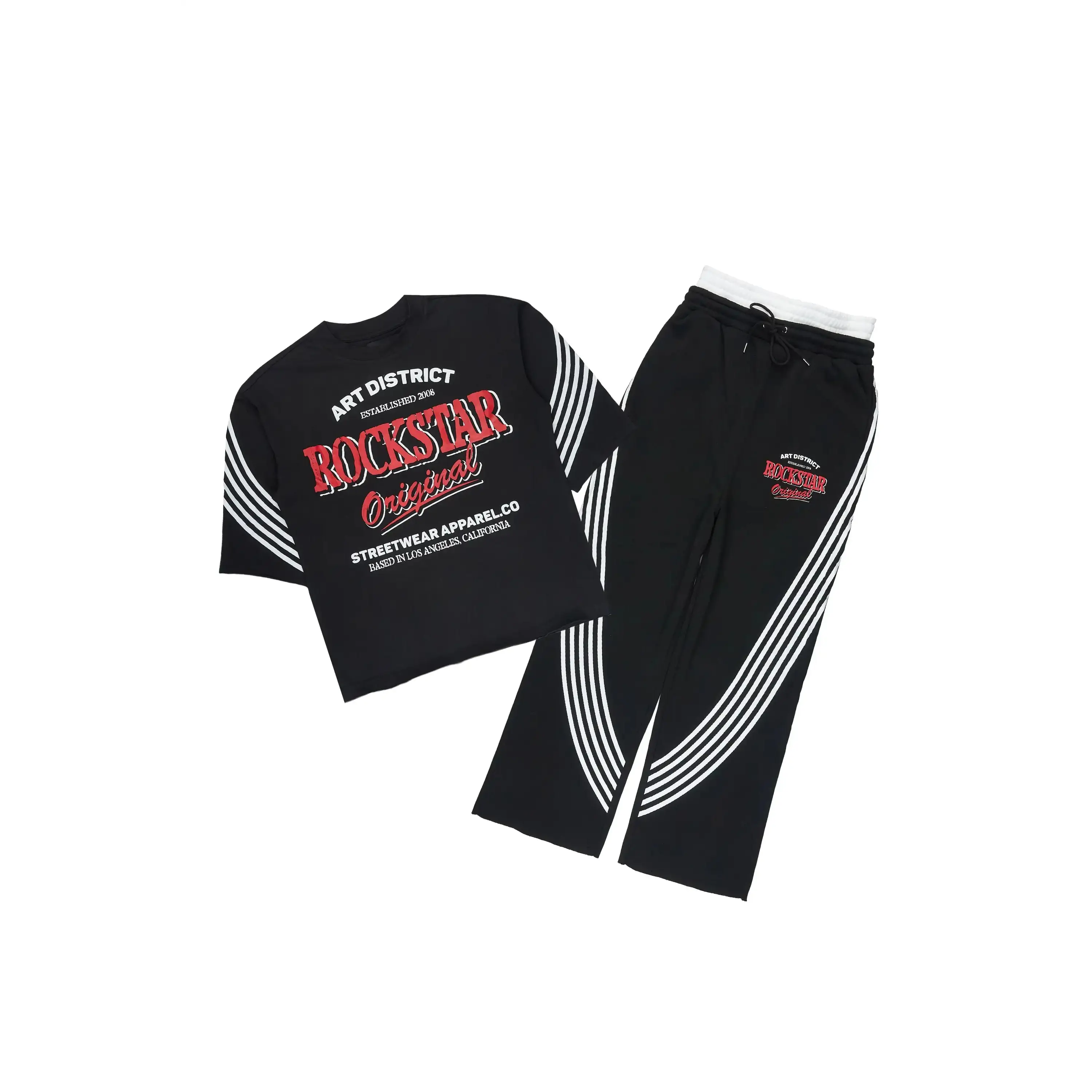 Soe Black T-Shirt/Double Waisted Relaxed Track Set