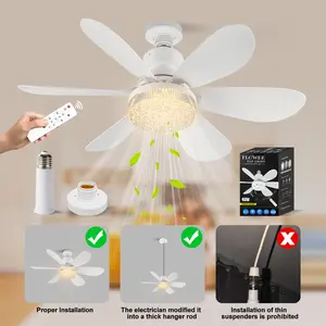 Uk Ceiling Fan Light with Remote Control, Adjustable Brightness E27 Screw Base, 3 Speed Settings for Bedroom Bathroom Kitchen Living Room, Ceiling Fanlights Dimmable Lighting