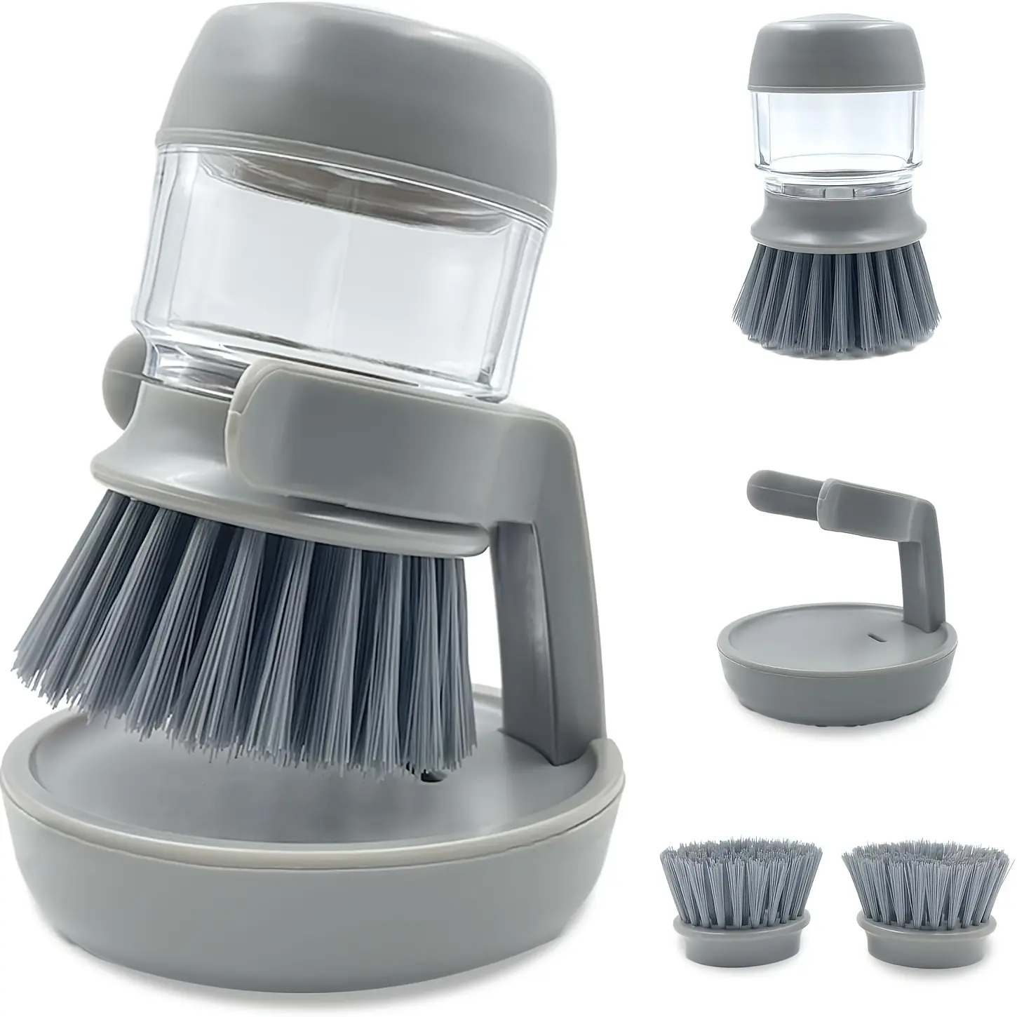 Light Beige Multi-Functional Soap-Dispensing Cleaning Brush with Stand, Expandable ABS Bristle Brush, Heavy-Duty Plastic Brush for Tough Stains