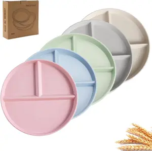 5- Divided Dinner Plates, 9in, Wheat Straw, Deep,